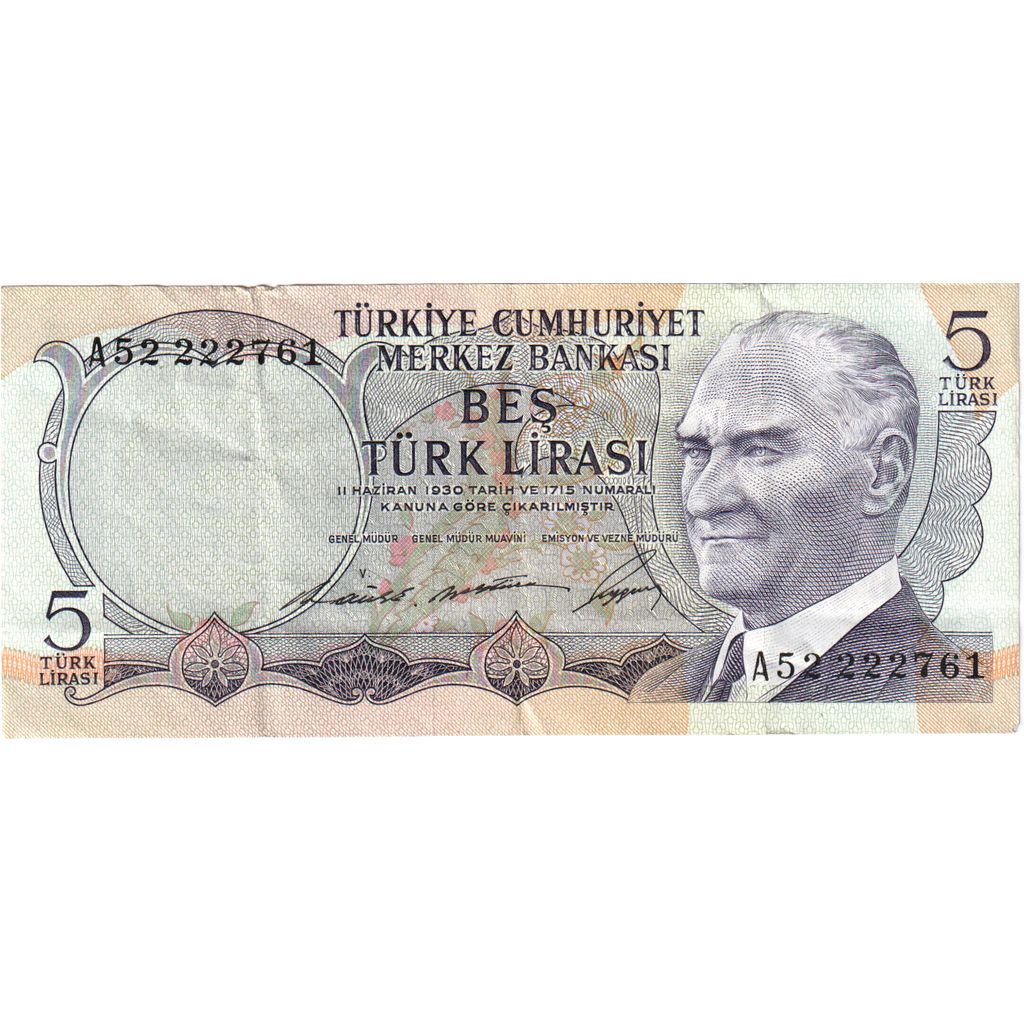 Turska,
5 lira,
AU (55-58)