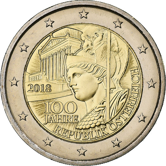 Austrija, 
  
  2 eura, 
  
  100. obljetnica - Republika Austrija