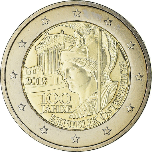 Austrija, 
  
  2 eura, 
  
  100 ans de la République